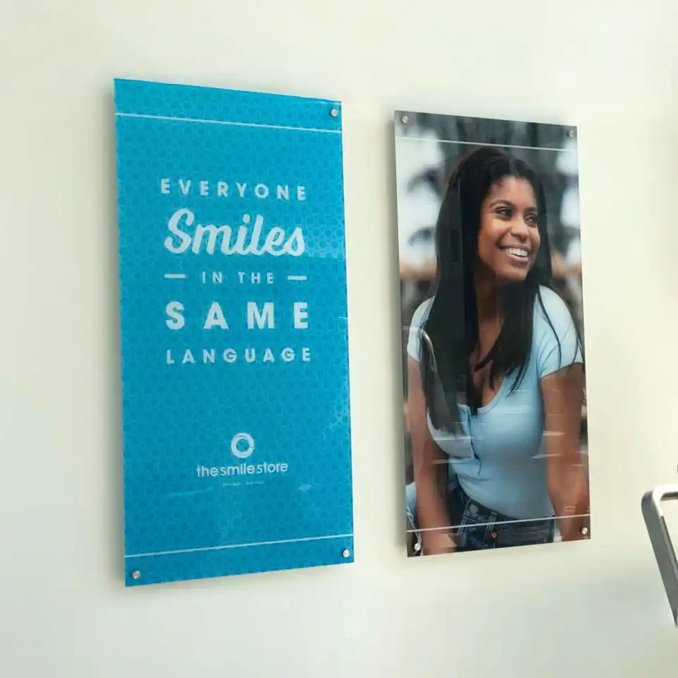 Acrylic print of dentist marketing material
