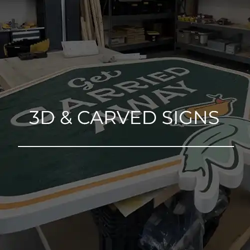Custom 3D and carved MDO sign in production; click to view our full carved signage gallery.